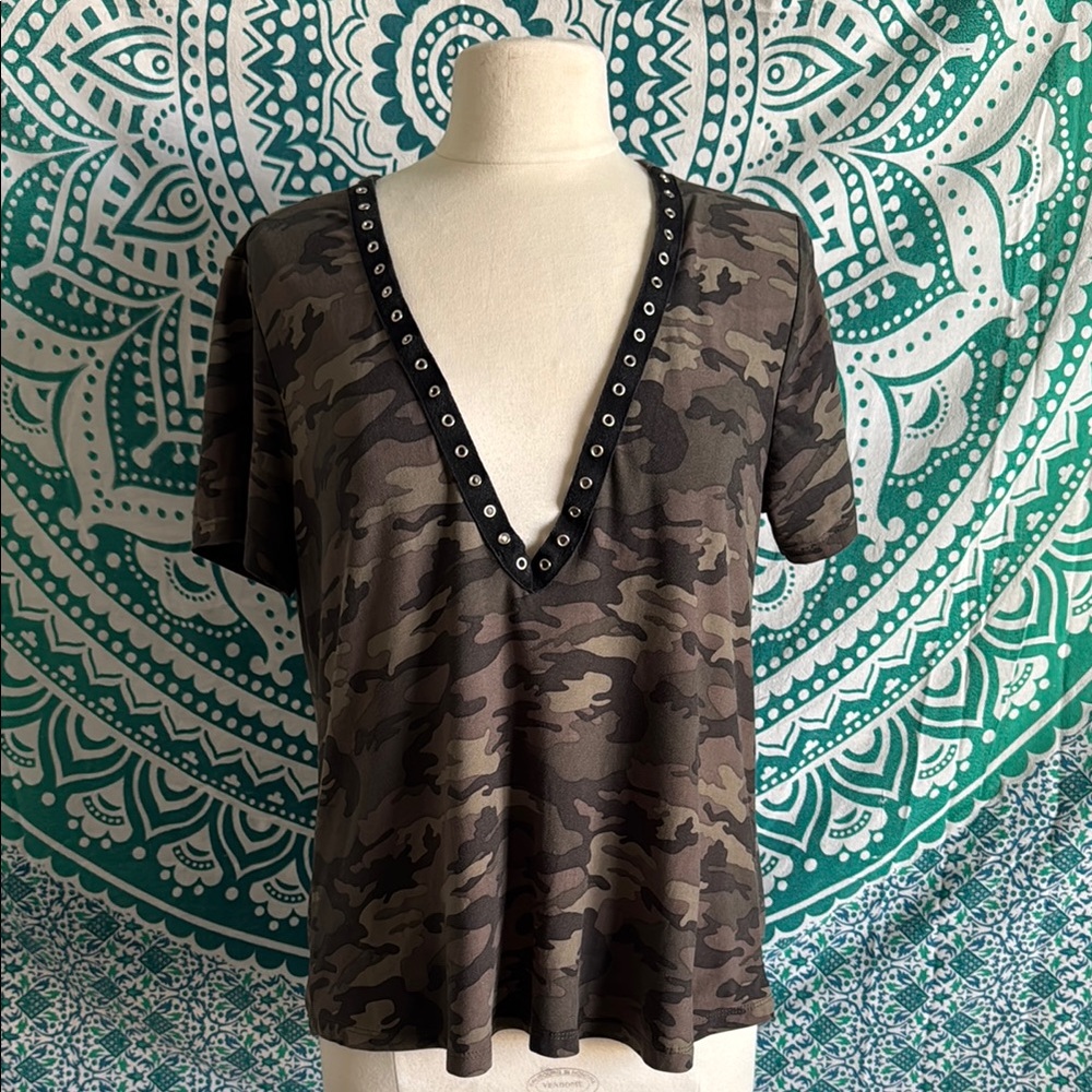 Camouflage V-Neck Women's Top